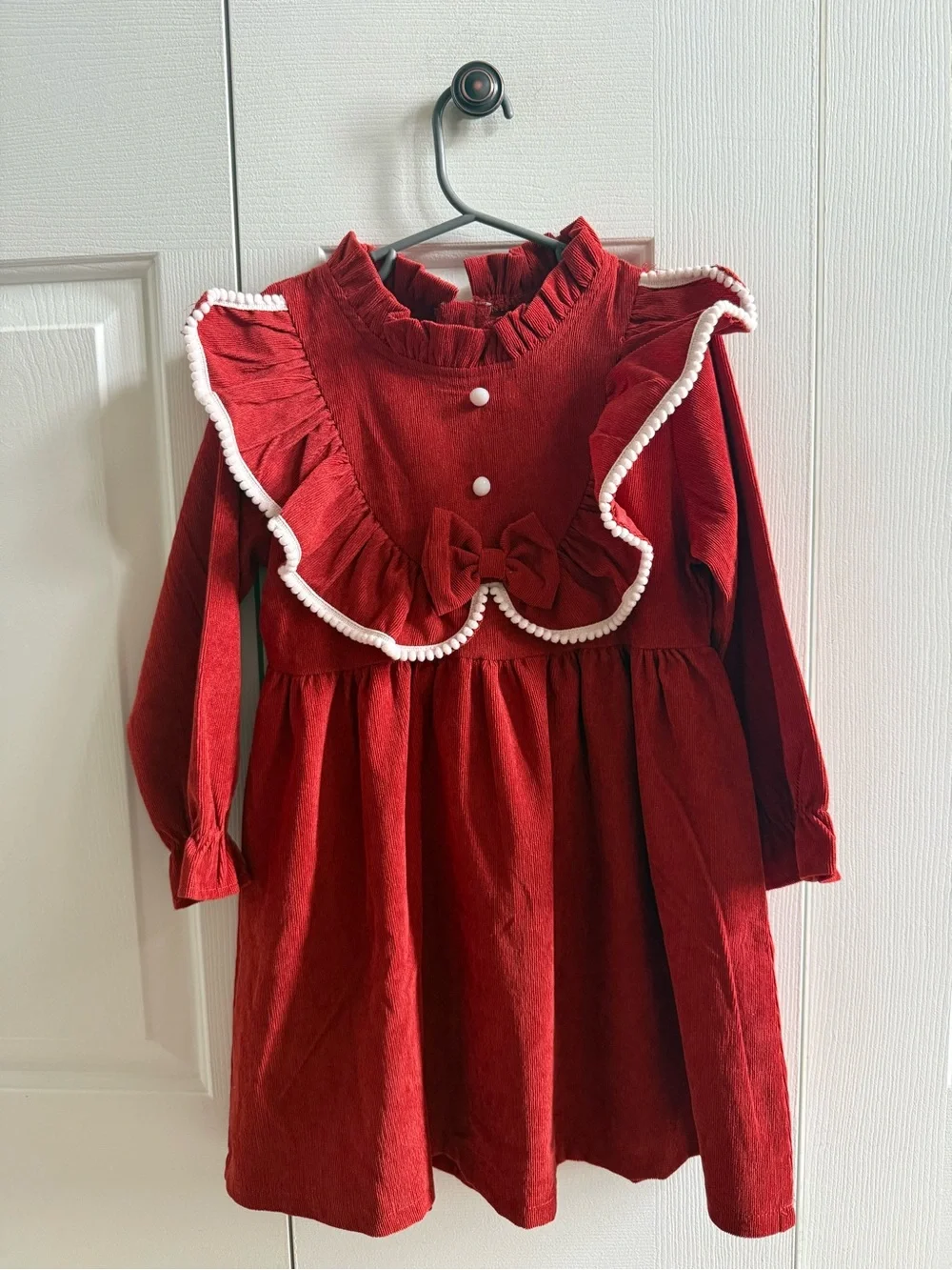 Burnt Red Orange Courdroy Dress with White Trim and Buttons 4/5T